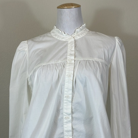 Nation 100% cotton ivory long sleeve cropped button down shirt size small - Picture 2 of 7